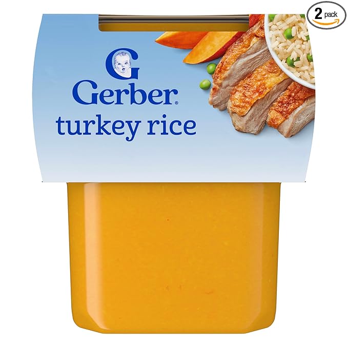 Gerber Stage 2 Baby Food, Turkey Rice Puree Tub, Nourishing Blends, No Added Colors or Flavors, Baby Puree, 2-Pack