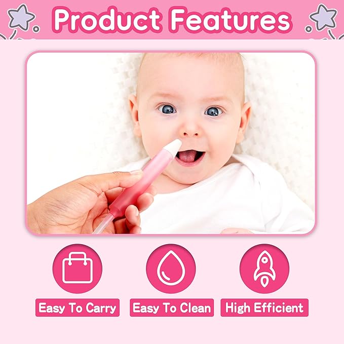 Baby Nasal Aspirator with 25 Hygiene Filters, Soft Silicone Tips Nose Cleaning Tweezer for Infants and Toddlers,Pink
