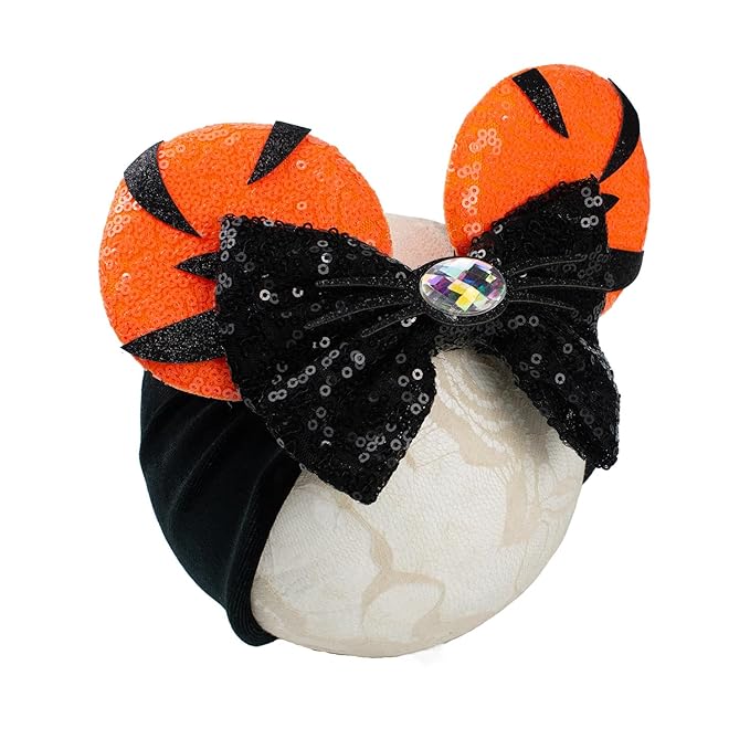 JIAHANG Baby Girl Halloween Mouse Ears Turban Headwrap with Sequin Bows, Wide Velvet Hairband, Hair Bow Headband for Newborn Toddler, Kids, Party Supplies