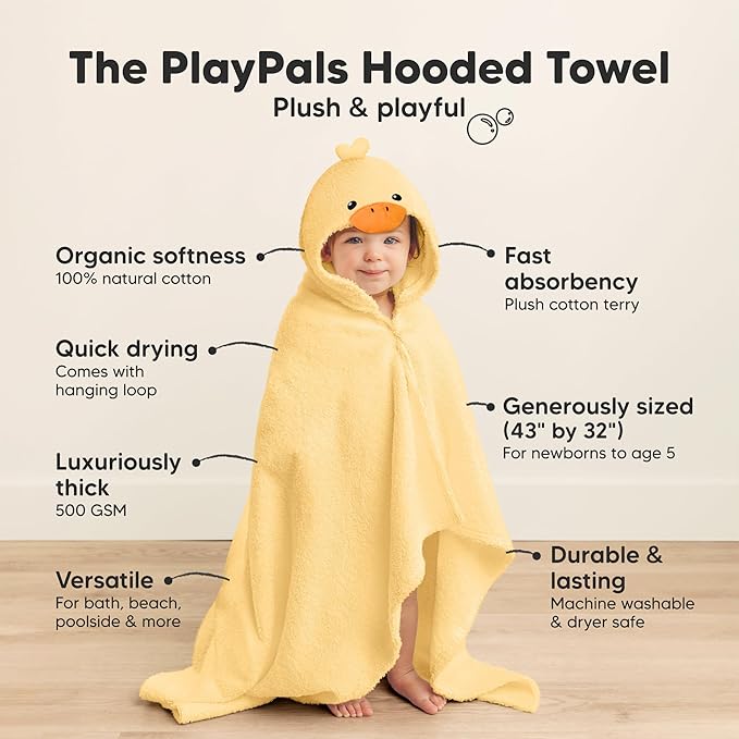 KeaBabies Organic Baby Towel with Hood for Girls, Boys - Soft, Absorbent, 100% Cotton Hooded Baby Towels for Newborns, Infants, Large Hooded Bath Towels for Babies, Kids, Toddler 1-3 (Duci)