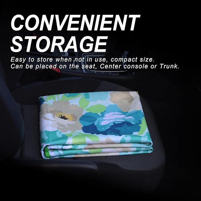 Sweat Towel Car Seat Cover Protector Front Seats for Gym Workout, Running, Swimming, Beach and Hiking, Waterproof Universal Seat Cover for Car, Truck, Van & SUV (Cyan Flower, 1pcs)