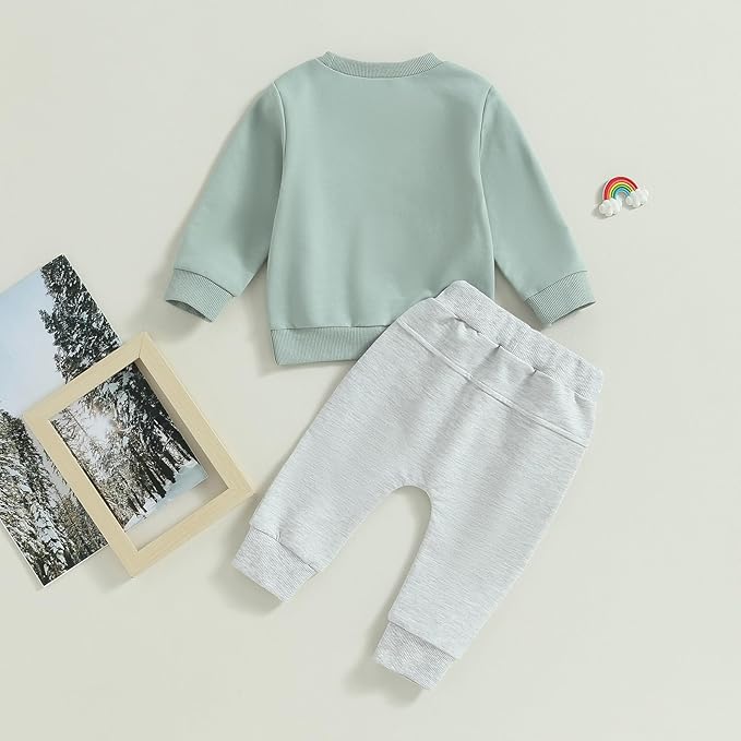 Toddler Baby Boy Fall Outfit Crewneck Long Sleeve Sweatshirt Tops Elastic Pants Jogger Cute Newborn Winter Clolthes Set
