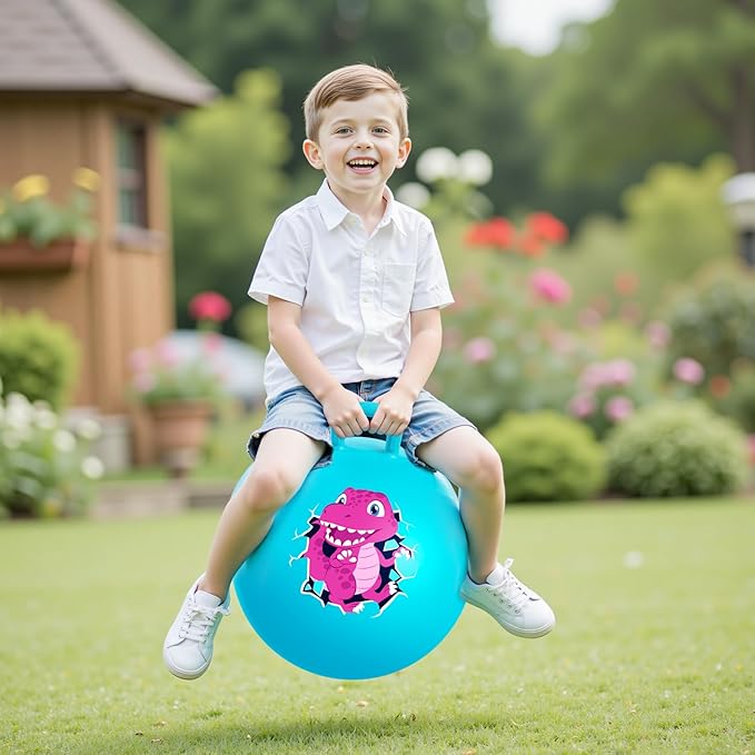 U&C Planet Hopper Ball 18 Inches Bouncy Ball with Handle for Kids Age 3-6 - Blue Dinosaur