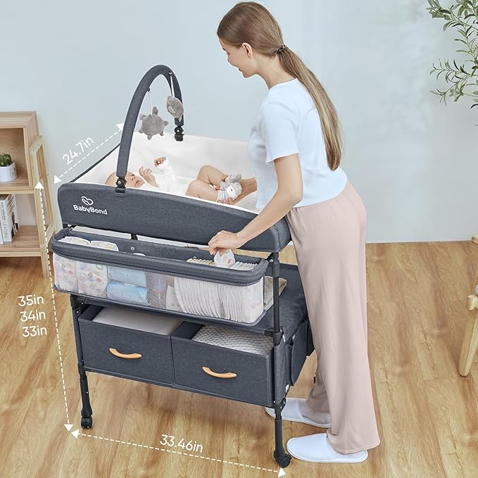 BabyBond Portable Baby Changing Table with 2 Storage Baskets, Foldable Changing Table Dresser Diaper Changing Table Height Adjustable Changing Station for Infant and Newborn(Grey)