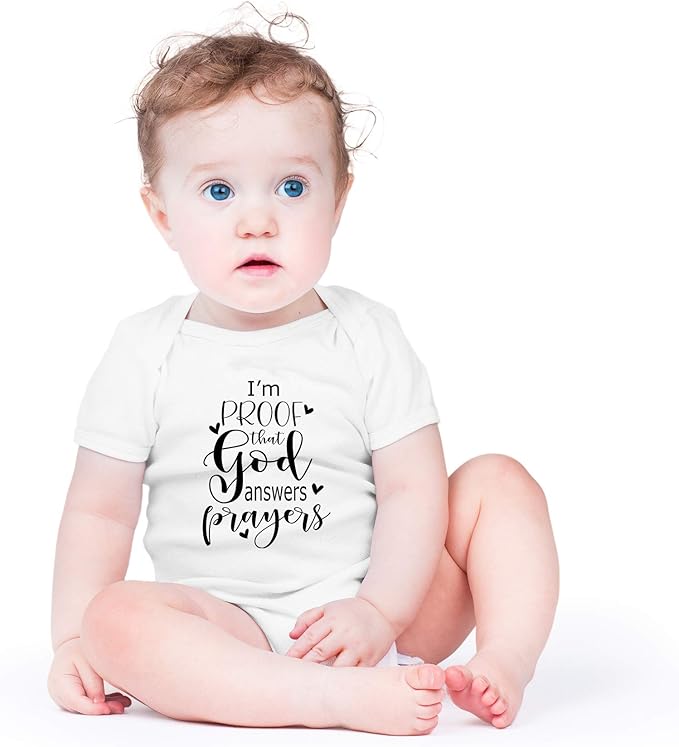 AW Fashions I'm Proof That God Answers Prayers Baby Bodysuit Cute Newborn Boy Funny Rompers Girl Clothes