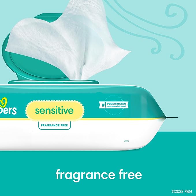 Pampers Baby Wipes Sensitive, Water Based Hypoallergenic and Unscented 504 Total (6 Flip-Top Packs)