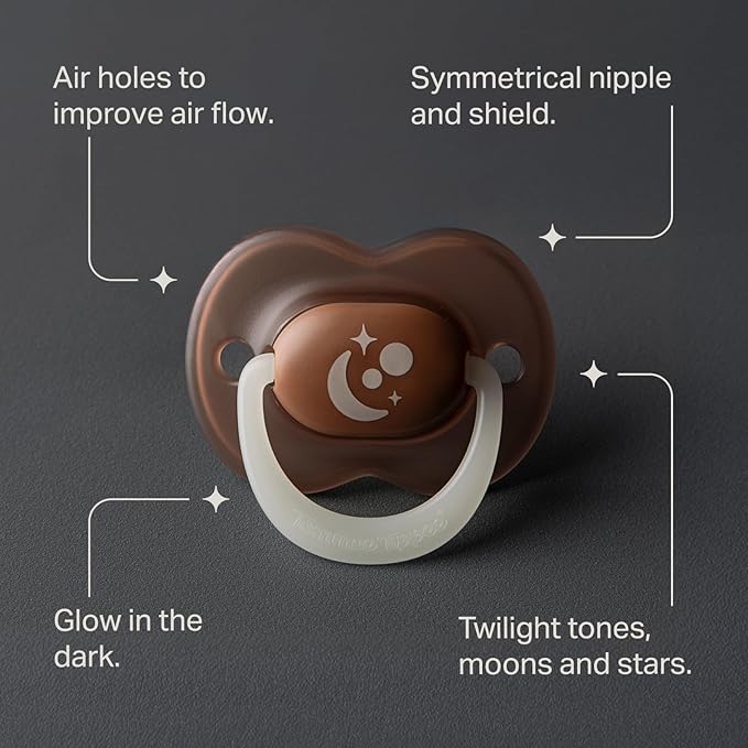 Tommee Tippee NightGlow Pacifiers, 6-18 Months, Glow in The Dark, Symmetrical Nipple, 100% BPA Free Silicone, Dishwasher and Sterilizer Safe, Twilight Tones, Pack of 4