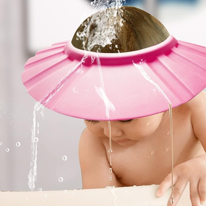 Baby Shower Cap Soft Adjustable Baby Bath Head Cap Visor for Washing Hair Shower Bathing Protection Bath Cap for Toddler, Baby, Kids, Children (Pink)