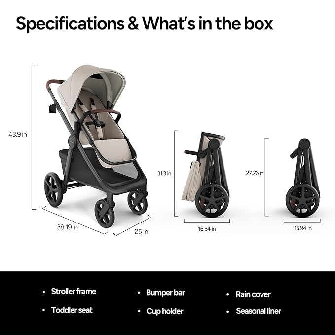 Mompush Ultimate 3 Full Size Baby Stroller from Newborn to 50 lbs - All-Terrain Large Wheels with Full Suspension, Reversible & Extendable Seat for Growing Kids, One-Second Compact Fold