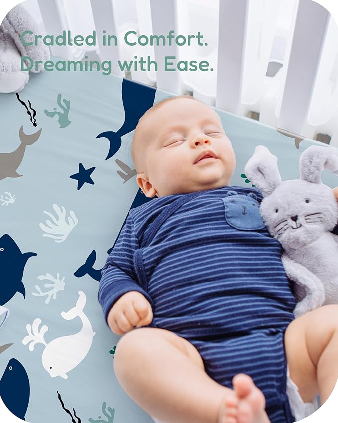 Pack and Play Sheets Fitted 2 Pack, 38x26 Graco Pack n Play Sheets for Playard & Travel Crib Mattress, Ultra Soft Jersey Knit, Breathable Stretchy Deep Pocket, Compatible with Mini Cribs