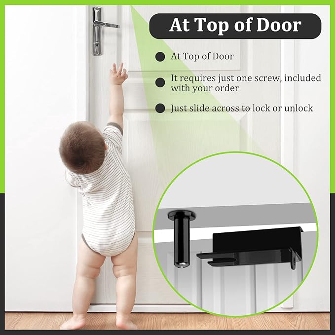 Child Safety Door Top Lock, TAMIDN Top Door Locks for Kids Safety Made of Durable Metal, Adjustable Child Locks for Door, Door lock kid proof for Childproofing Interior-Exterior Doors