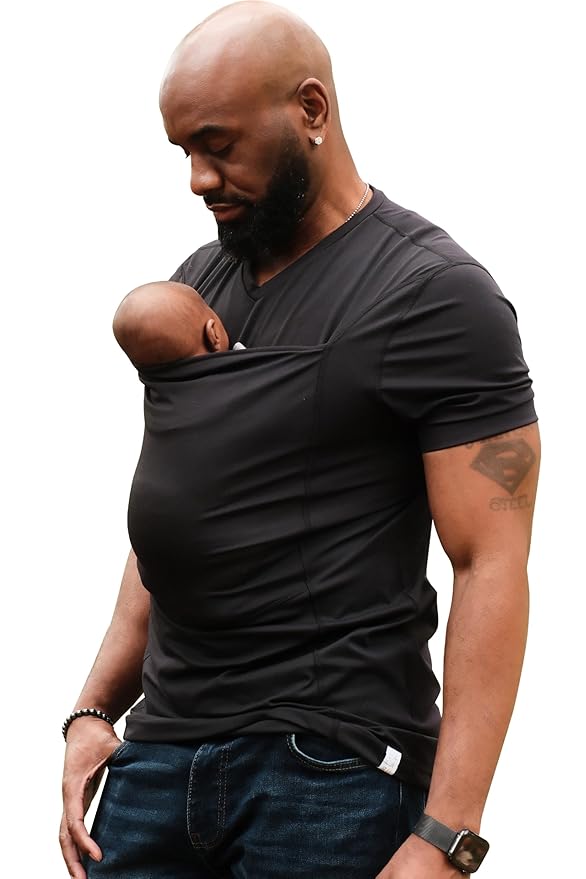Lalabu The Dad Shirt | Hands-Free Baby Carrier for Dad with Kangaroo Pouch | Engineered for Bonding, Safety, & Comfort for Newborns Up to 15 Lbs. | CPSC Compliant - Black - Small
