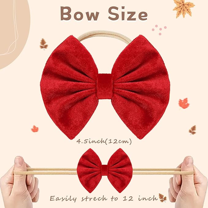 Velvet Baby Girls Headbands, Black Newborns Bows Elastic Nylon Hairbands for Infants Toddlers Hair Accessories,Pack of 3 (Black+Red+Green)