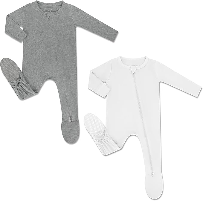 HAPIU Rayon from Bamboo Baby Footed Pajamas, 2 Way Premium Zipper, Footie for Baby Boy Girls, Newborn-24 Months