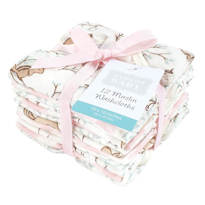 Hudson Baby Unisex Baby Cotton Muslin Washcloths, Enchanted Forest, One Size