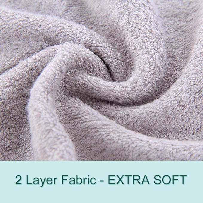 HIPHOP PANDA Baby Washcloths, Rayon Made from Bamboo - 2 Layer Ultra Soft Absorbent Newborn Bath Face Towel - Reusable Baby Wipes for Delicate Skin - Grey, 12 Pack