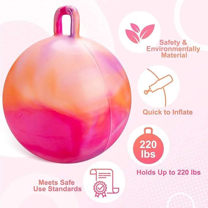 ZOOJOY Hopper Ball for Kids, 18In Bouncy Ball with Handle, Orange Clouds Girls Toys for Indoor Outdoor Active Play, Best Inflatable Balance Hopping Toys for Girls Boys Gifts 3 4 5 6 7 8 9 Yr Old