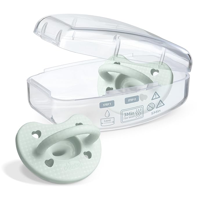 Chicco PhysioForma Luxe Orthodontic Pacifier, 0-6m | 100% Soft Silicone | Supports Breathing & Oral Development | Textured Shield & Handle | Includes Sterilizing Case | BPA Free | Mint, 2pk