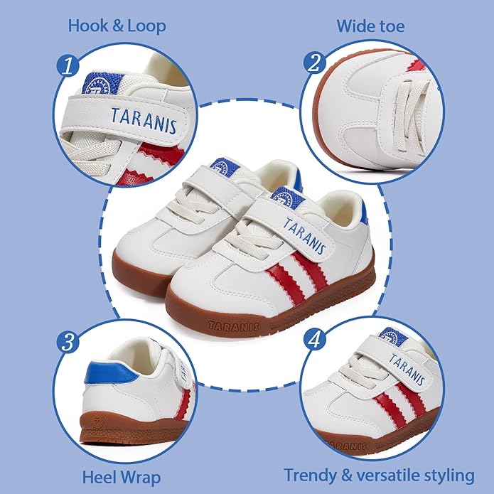 TARANIS Baby Shoes Toddler Sneakers - Wide Toe Box First Walker Shoes for Boys Girls, Easy Hook and Loop