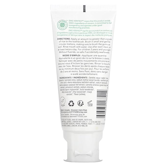 Attitude Baby and Child Fluoride-Free Training Toothpaste, Naturally Derived Ingredients, Vegan, EWG Verified, Strawberry, 2.6 Oz (Pack of 2)