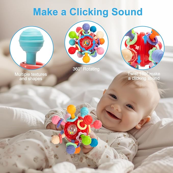 Baby Teething Toys, Baby Teethers Montessori Sensory Toys for 0-6 6-12 Months, Gifts for 1 Year Old Boys Girls Infant Newborn 0 3 6 9 12 18 Months Toys,Red