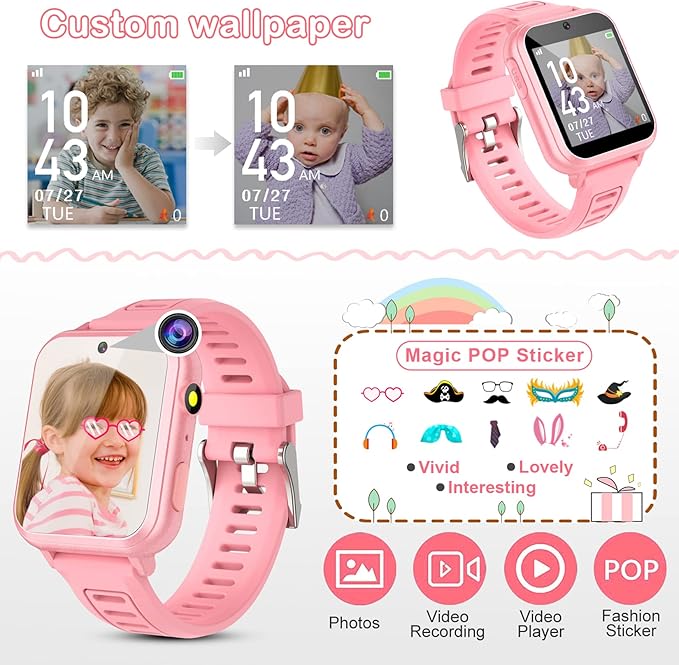 Smart Watch for Kids, Toddler Watch Toys with 39 Games Camera Video Recorder Music Alarm Calculator Calendar Stopwatch Flashlight Pedometer Birthday Gift Toys for 3-12 Year Old Boys and Girls (Pink)