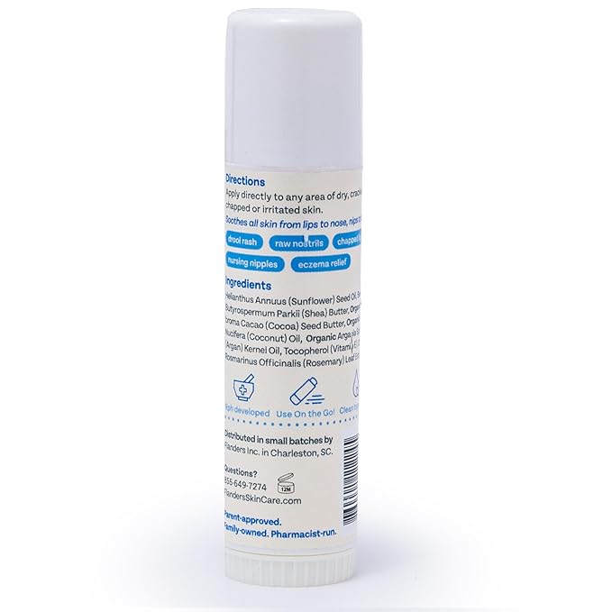 Flanders Healing Balm Stick - Safe for All Ages, Irritated Skin & Lips, Nipple Balm, Drool Rash, Raw Cuticles, Windburned Cheeks, Nostrils, Unscented (3 Pack of .5oz Sticks)