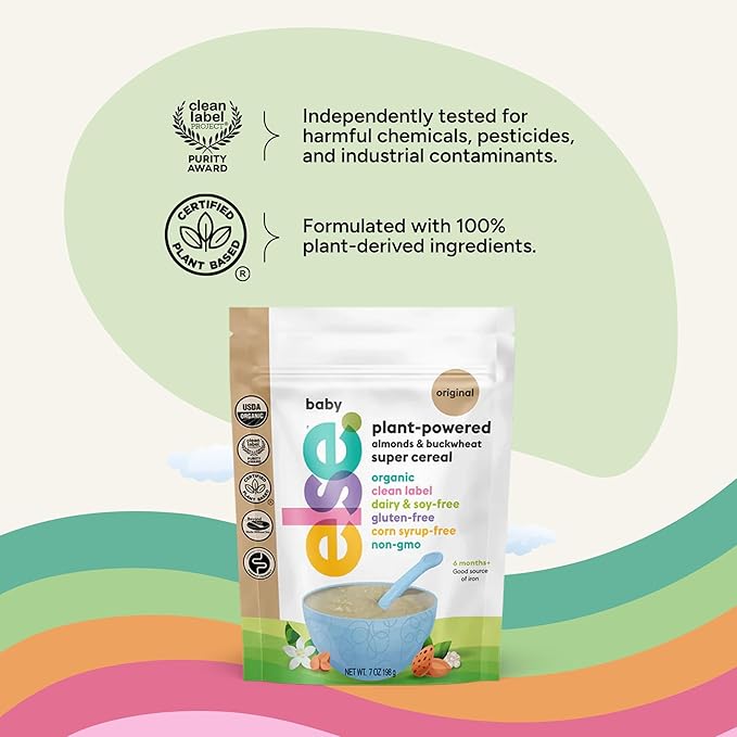 Else Nutrition Organic Baby Cereal 6+ Months Infants - Easy prep Wholefood Plant‑Powered Baby Cereal with Buckwheat, Gluten‑Free & Dairy‑Free, Purity Certified | Gentle Start (Original Pack of 6)
