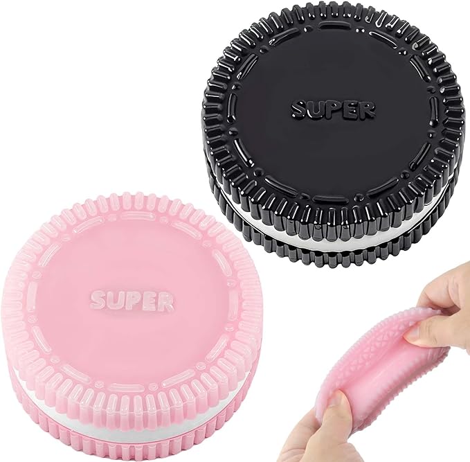Sticky Cookie Squishies Fidget Toys Adults, Squeeze Toys Fidget Toys for Autism, Stress Balls for Adults Fidgets Birthday Easter Basket Stuffers(2 Pack Pink Black)