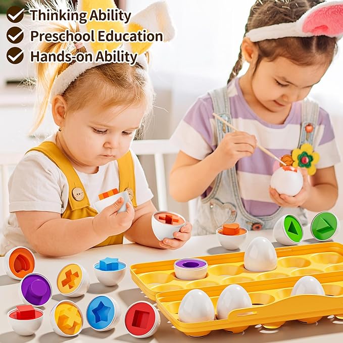 Matched Eggs Toddler Toys 1 2 3 4 Year Old - Shape Color Sorting Games, Kids Easter Eggs, Toddler Sensory Toys, Preschool Educational Boy Toy, Gifts for Baby 6-12 Months+