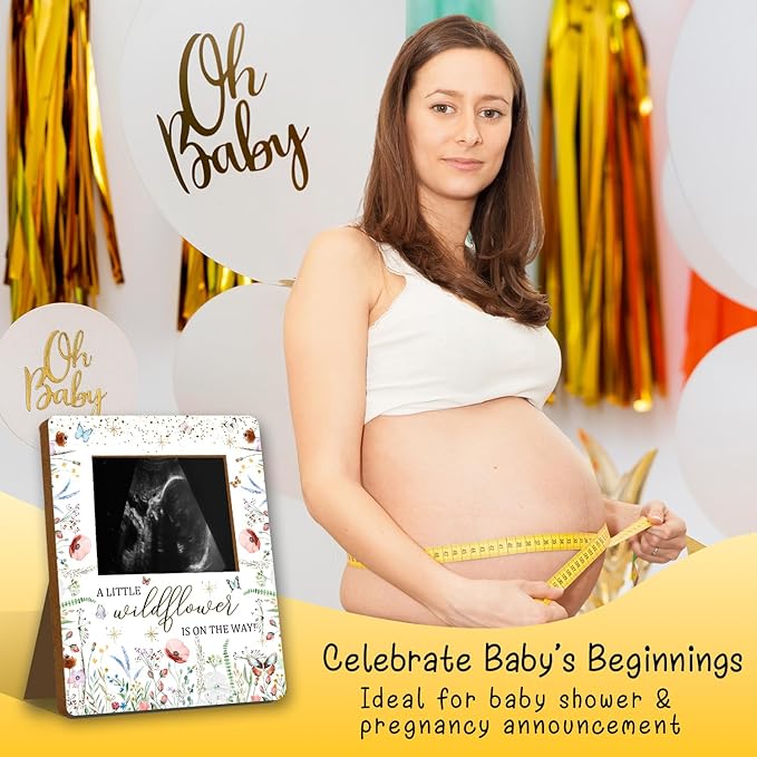 ALodr Wildflower Baby Shower Decorations, Baby Shower Sign Picture Frame, WildFlower Party Decor for Gender Reveal, Pregnancy Milestone Keepsake, Pregnancy Announcement Sonogram Photo Frames