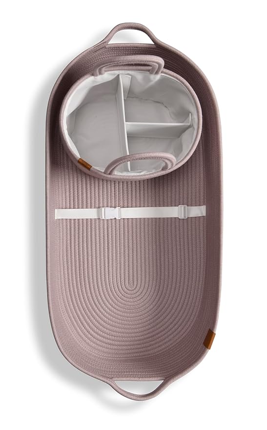Baby Changing Basket Includes Diaper Caddy - Soft & Waterproof Dual-Cover, Portable, Changing Pad for Dresser & Changing Table, Gift for Baby Shower, Organic Cotton Rope