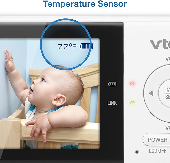 VTech VM819 Baby Monitor with Camera and Audio, 2.8” Screen Portable Baby Camera, Night Vision, 2-Way Audio, Temperature Sensor and Lullabies, Secure Transmission No WiFi, Ideal for Baby/Elderly/Pet