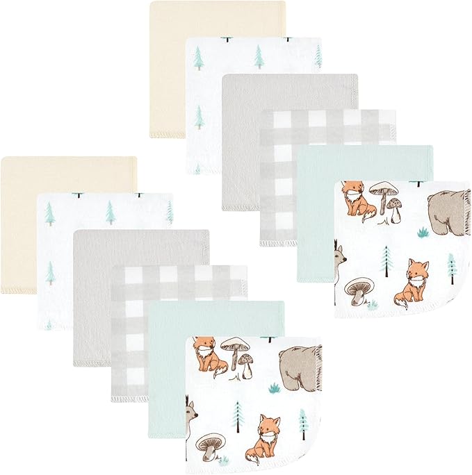 Hudson Baby Unisex Baby Flannel Washcloths, Neutral Woodland Pals 12Pk, One Size