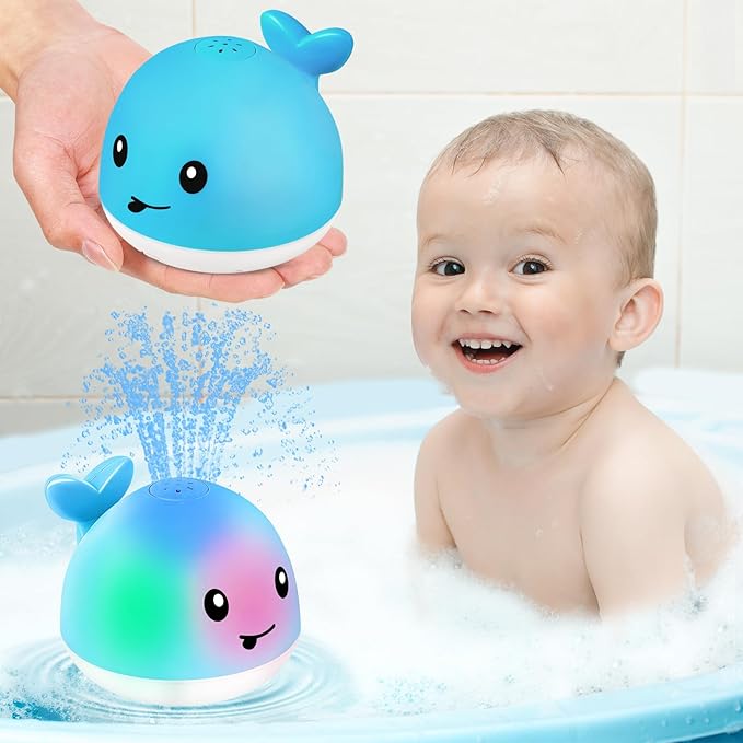 Gigilli Baby Boy Bath Toys, Light Up Whale Fountain Toys for Boys 0-6 6-12 12-18 Months or Kids Ages 1-3 2-4, Rechargeable Ocean Blue