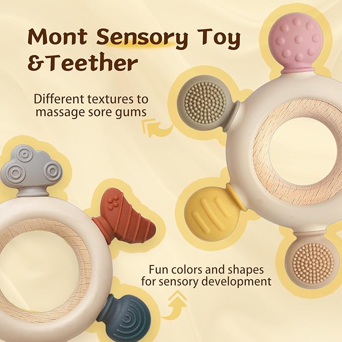 3 Packs Teether Rings for 0-6 6-12 Months Babies, Teething Toys with Pacifier Clip Holder, Baby Chew Toys for Sucking Needs, Baby Essentials