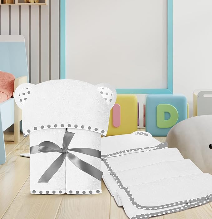 Set of 2 Hooded Baby Towels – White – Luxurious, Large and Super Absorbent – 30 x 30 Inch – Soft and Suitable for Infants, Toddlers and Kids – 400 GSM