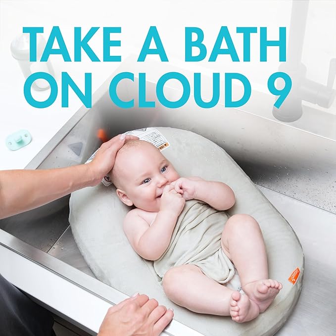 Boon Puff+ Inflatable Baby Bather - Infant Bathtub Includes Microfleece Cover, Swaddle Wings, and Storage Bag – Inflatable Baby Bathtub for Newborns and Infants