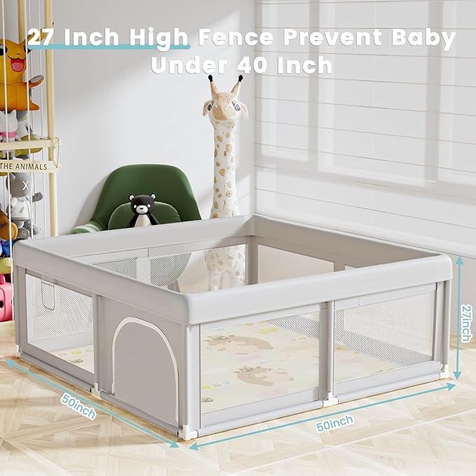 50 x 50 inch Baby Playpen with Mat Small Playpen for Babies and Toddlers Baby Fence Playards