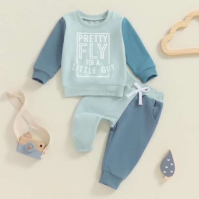 fhutpw Toddler Baby Boy Clothes Funny Letter Long Sleeve Sweatshirt Pullover Top Jogger Pants Fall Winter Outfits