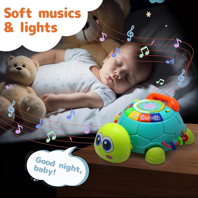 VoMii Musical Turtle Baby Toys 6 to 12 Months, Infant Crawling Tummy Time Development Toy, Light up Music Toys for 7 8 9 10 11 Months Old, Christmas Birthday Gifts for 1-2 Year Old Boy Girl