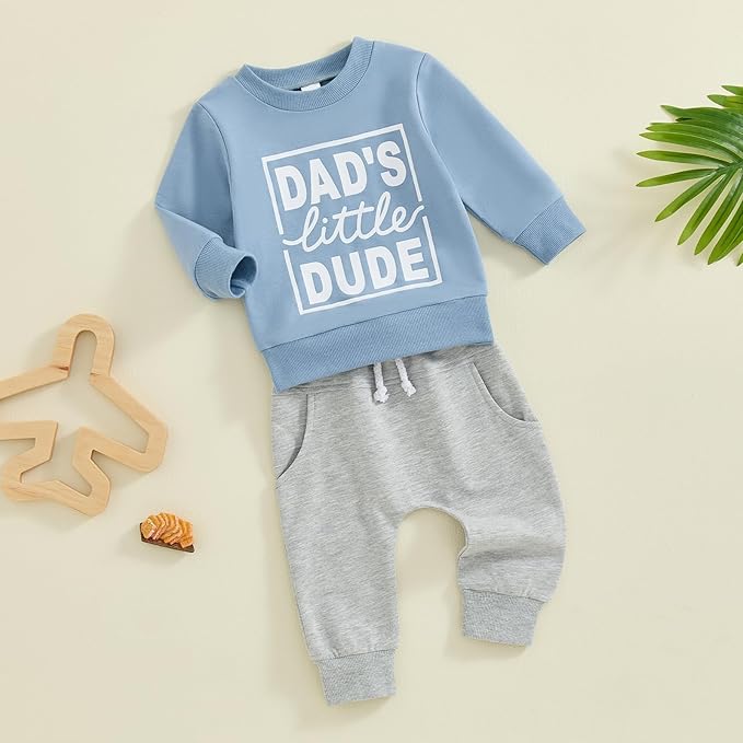 ZAXARRA Toddler Newborn baby boys Fall Outfits Long Sleeve Letter Print Sweatshirt Tops Pocket Pants Casual Clothing Sets
