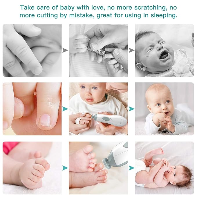 Baby Nail Trimmer Electric Baby Nail File with LED Light 10 Grinding Heads Baby Nail Clippers Safe Quiet Nail Care Kit for Newborn Toddler Kids Toes Fingernails Battery Operated (Not Included) - Grey