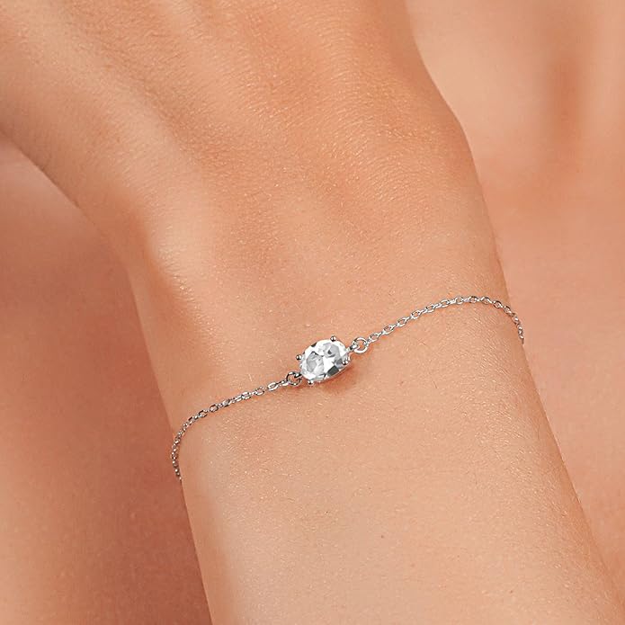 Gem Stone King 7X5MM Oval Gemstone Birthstone Solitaire Bracelet For Women | 925 Sterling Silver | Adjustable Bolo Bracelet For Women | Fine Jewelry Gifts for Her Mom Wife