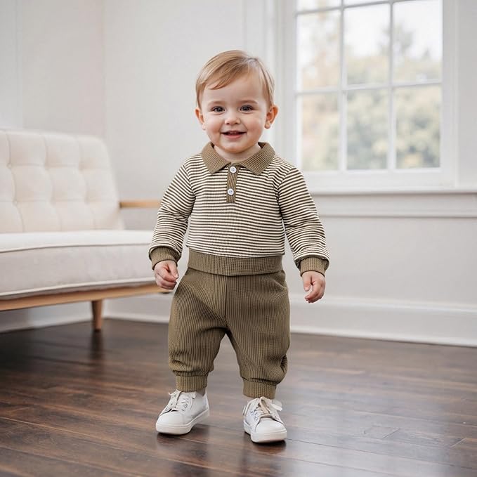 Baby Boy Toddler Fall Outfit Striped Sweatshirt Toddler Boy Winter Waffle Clothes 3 6 12 18 Months 2 3 T Pant Set