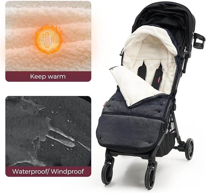 Momcozy Stroller Footmuff Universal | Easily Attaches to Most Strollers | Ultra-Plush,Weather-Proof Stroller Sleeping Bag | Deluxe Warm Stroller Bunting Bag | Extendable Cover Winter | Adjust-Buckle