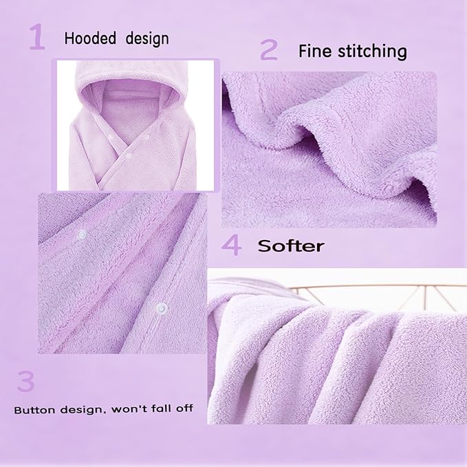 Toddler Bath Towel Baby Towels with Hood 27.5"X55" Ultra Absorbent Soft Bathrobe Blanket Kids Shower Towel for Girls and Boys(Purple-Cat)