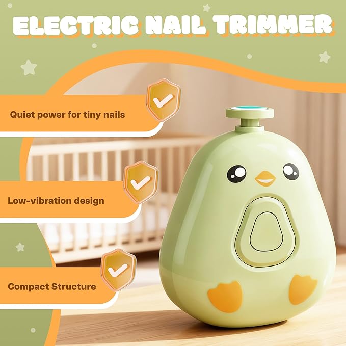 Electric Baby Nail Trimmer – Safe and Quiet Nail File for Infants and Kids, 6 Grinding Heads, Low Vibration & Gentle Power for The Care of Your Baby