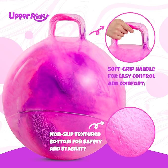 Upper Rider 20 Inch Clouds Hopper Ball for Kids Ages 6-12, Purple Pink Bouncy with Handle, Extra-Large Inflatable Jumping Ball with Pump and Gift Box, Indoor Outdoor Balance Toy for Girls and Boys