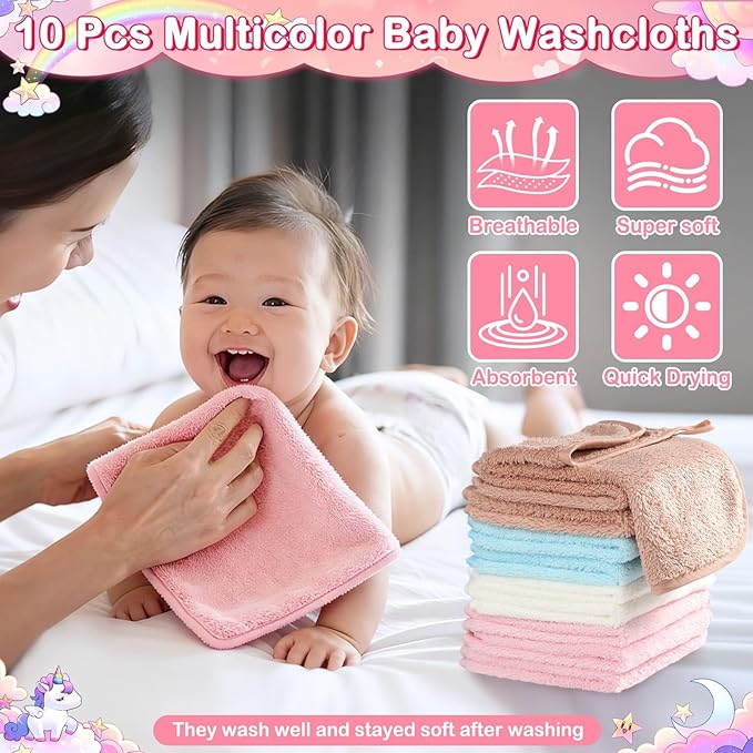 14 Pcs Baby Towel Set, Soft Baby Bath Towels and Washcloths Set, 4 Pcs 32x32 in Animal Hooded Bath Towel & 10 Pcs Baby Washcloths for Infants, Toddlers and Kids for Boys or Girls